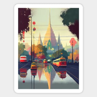 Bangkong City Watercolor Beautiful Scenary Magnet